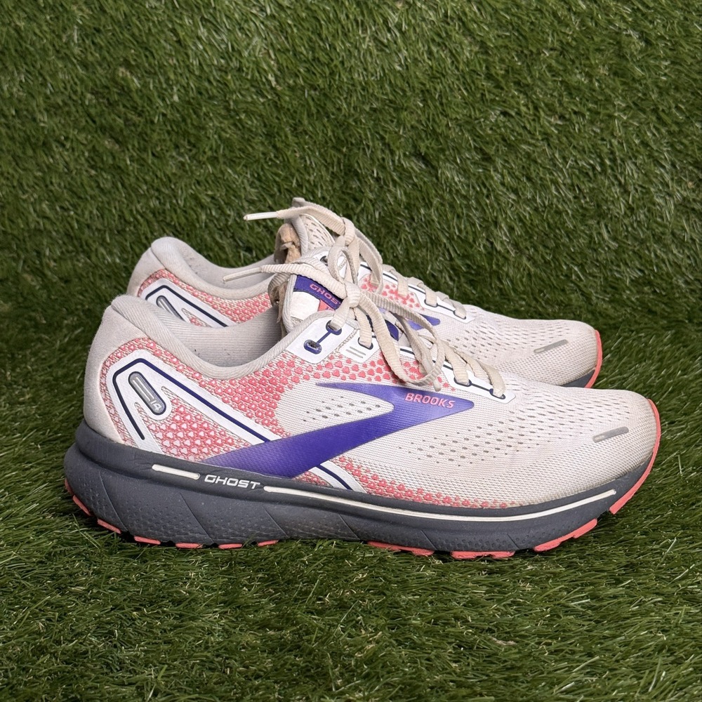Brooks Ghost 14 Womens Size 10 White Purple Coral Road Running Shoes 1203561B192